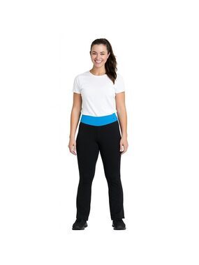 Nike Fit Dry Yoga Pants L Black Straight Leg Turquoise Waistband Stretch Workout